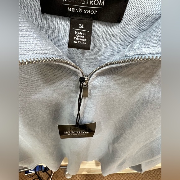 NWT NORDSTROM Men's Shop Tech-Smart CoolMax® 1/4 Zip Sweater Blue Skyway - Picture 3 of 10